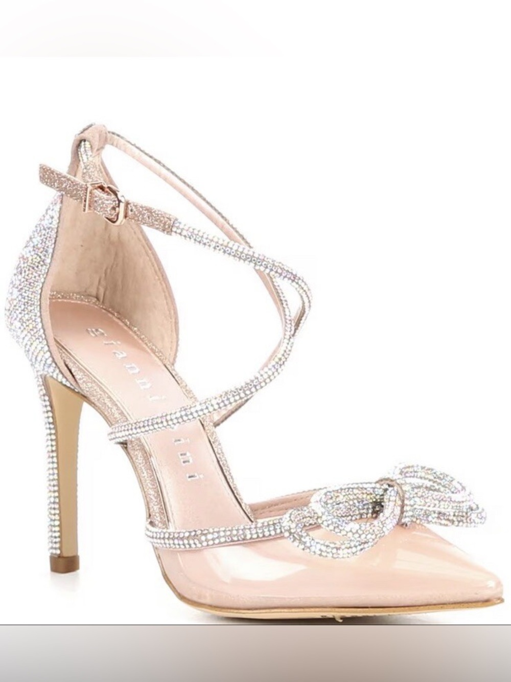 Gianni Bini Ezlynn Clear Rose Gold Rhinestone Bow Pointed Toe Pumps Heels Shoes
